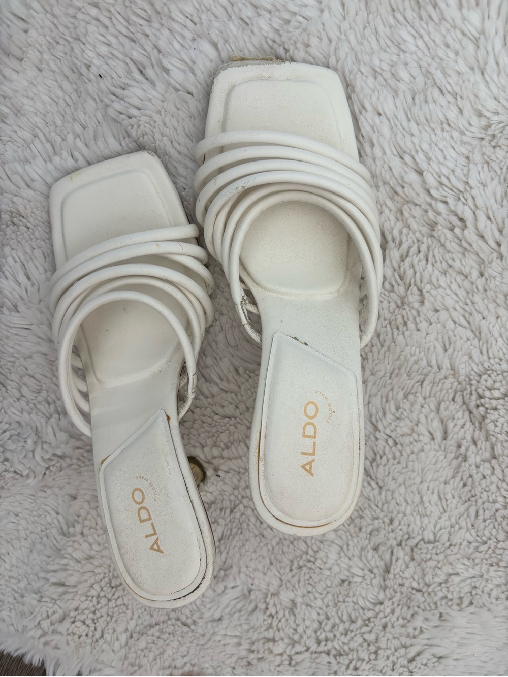 Aldo White Multi-Strap Square-Toe Slide Mules